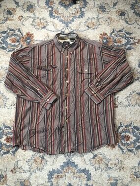 National Geographic Shirt Mens XL Travel Collection Striped Pockets Outdoor Casu